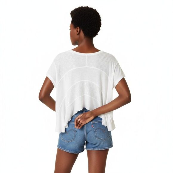 Free People Cream Flowy Cropped Back Rayon Top Women’s Size S - Picture 5 of 10